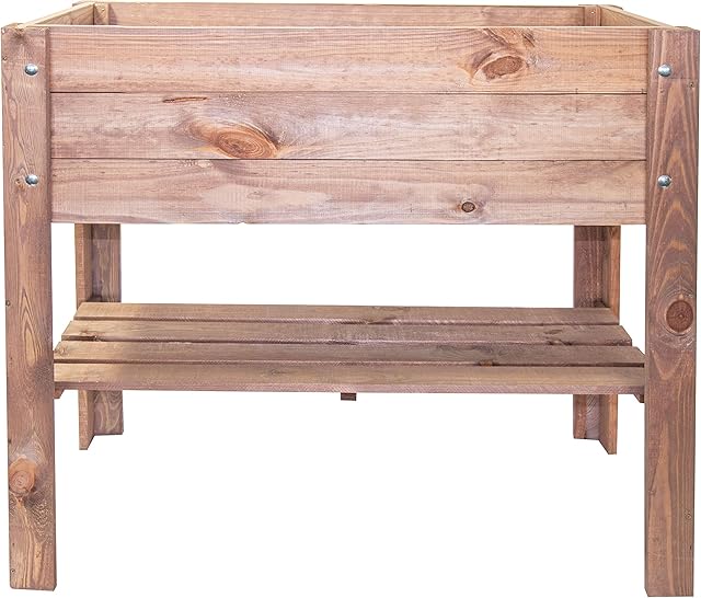 mgc24 mgc24 Hochbeet - Kiefernholz Dunkelbraun rechteckig, stehender Pflanzkasten für Garten Terrasse Balkon - 80 x 37,6 x 78 cm mit Abl — Hochbeete