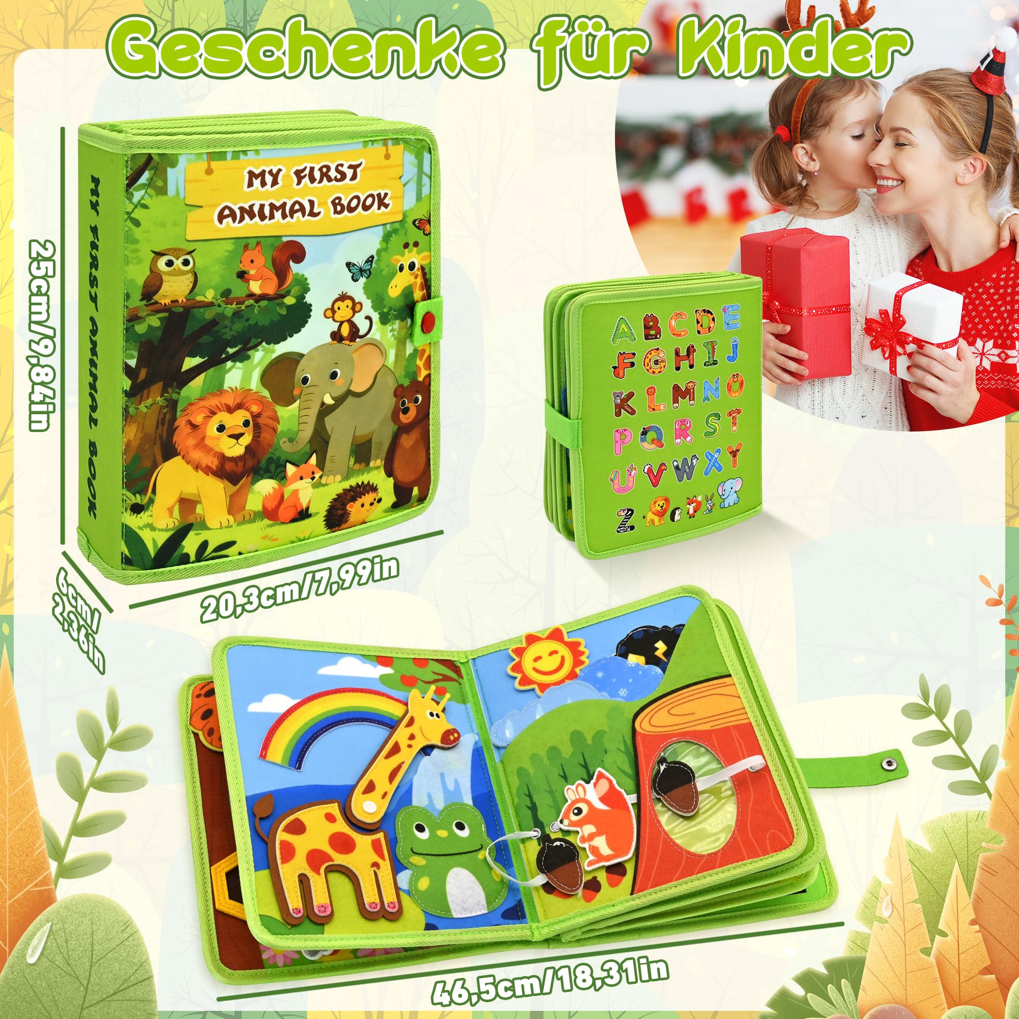 Busy Board Montessori Spielzeug ab 1 2 Jahr, Tiere Filz Busy Book Activity Board für Kleinkinder, Geschenk für Mädchen & Jungen, Reisespielzeug ab 1 Jahr für Auto & Flugzeug Fahrten