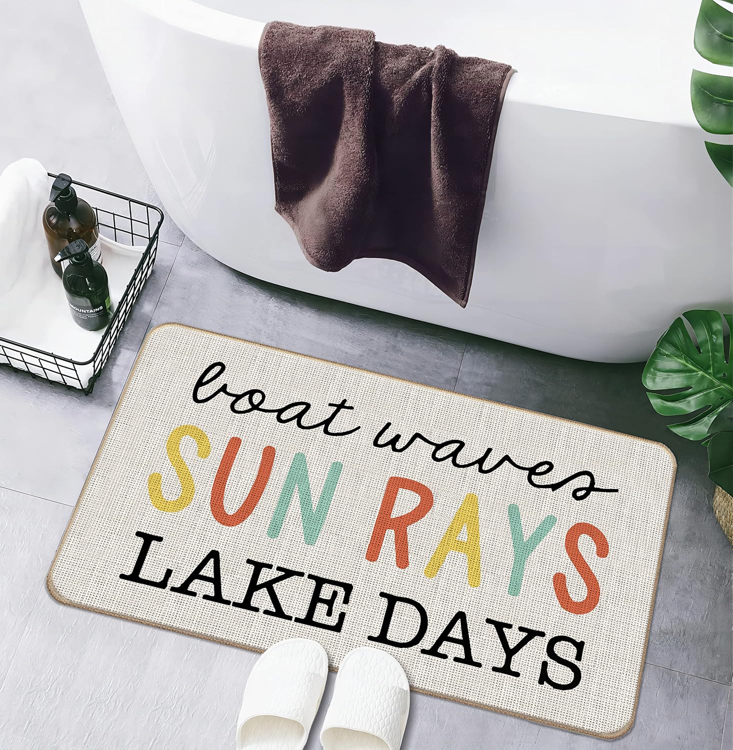 Lacasu Summer Boat Waves Sun Rays Lake Days Doormat, 17"x30" Decorative Indoor Outdoor Patio Entry Front Door Mat, Lake Welcome Mat Decor