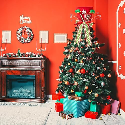Miniatura 4 de Sombrero para decoración del árbol de Navidad, patas de elfo, decoración de árbol de Navidad con lazo, adornos de árbol de Navidad para decoración
