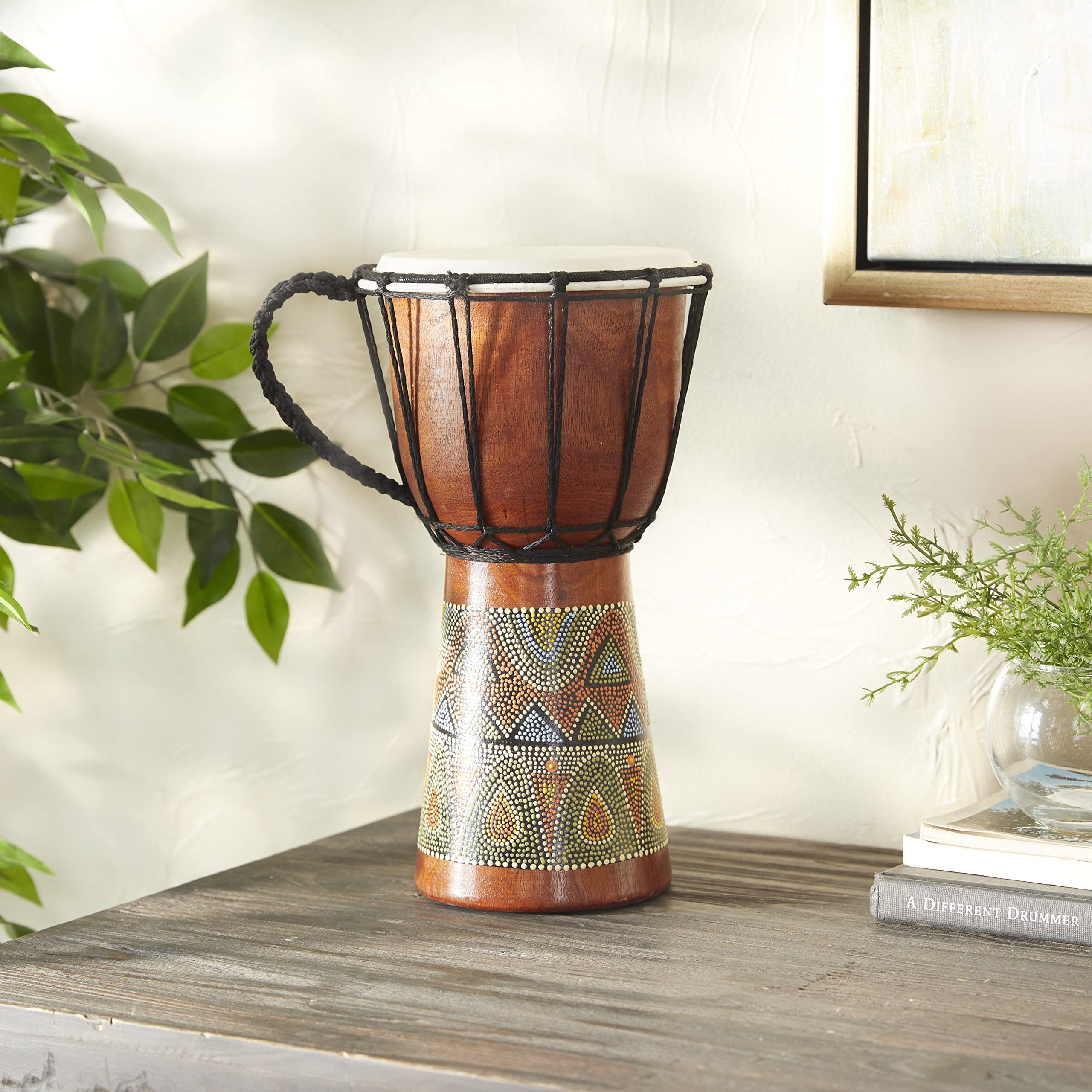 Deco 79 Wood Drum Handmade Decorative Sculpture Djembe Home Decor Statue with Rope Accents, Accent Figurine 7