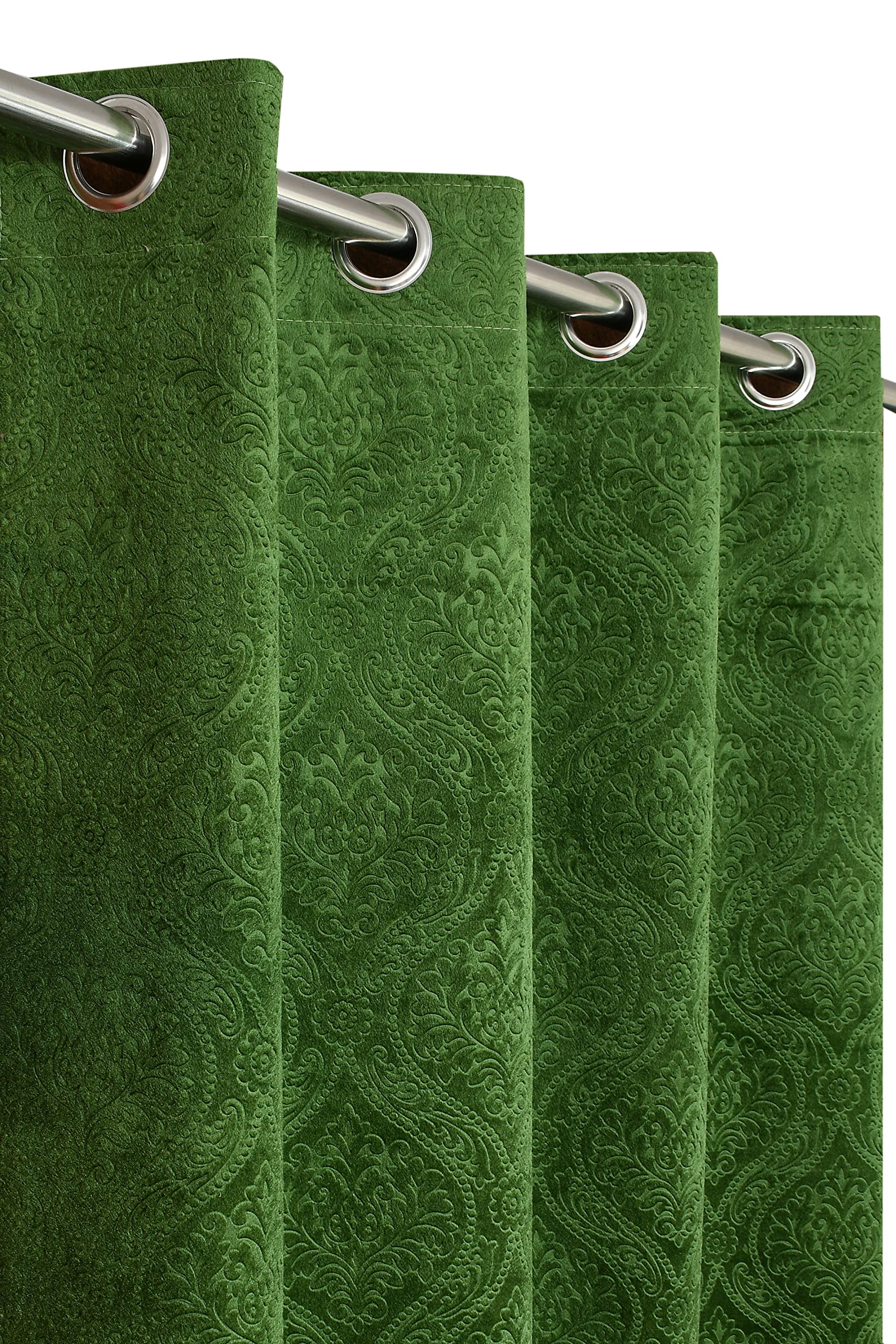 Kiara Creations Velvet Emboss Damas Room Darkening Grommet Curtains for Door- 7 Feet (Pack of 1) DarkGreen