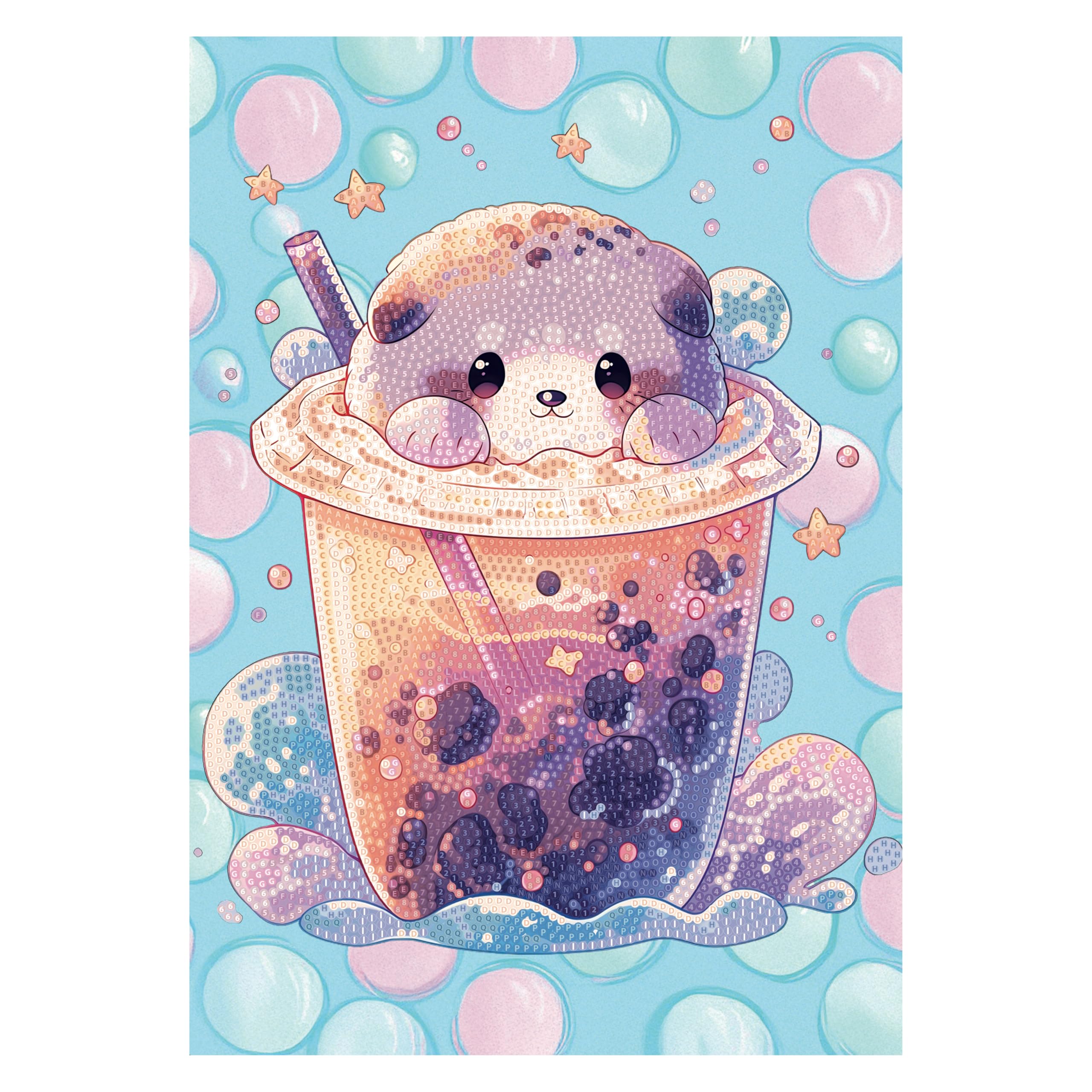 DIAMANTINY Level Up – Boba Tea – Creative Art, Kit crea il Mosaico con i Numeri, Otter