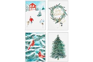 Hallmark Box of Christmas Cards with Cardinals and Snowy Barn Design