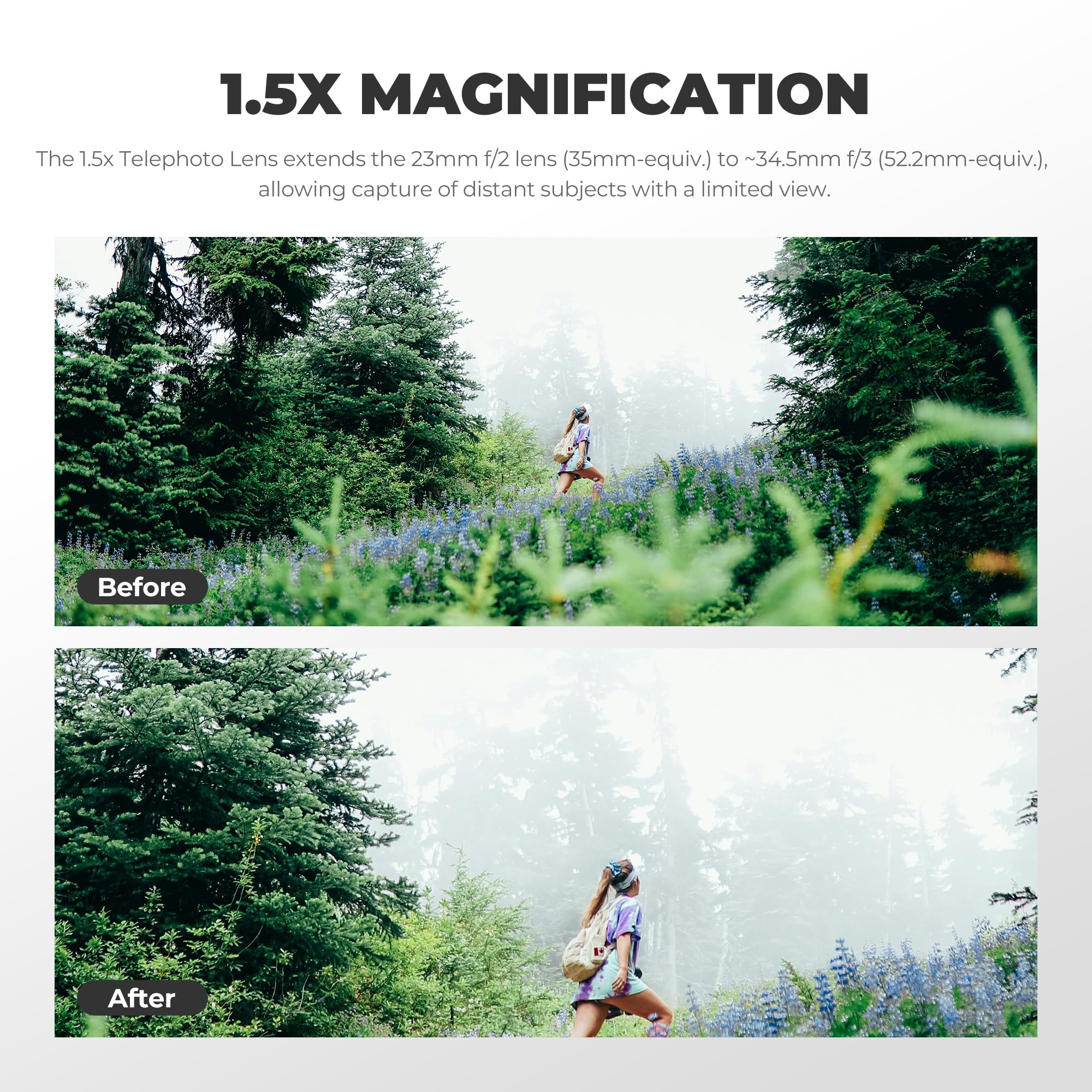 Freewell Téléobjectif 1.5X Compatible avec Fuji X100VI X100V, Zoom amélioré et Design léger