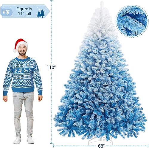 Vista 105 de Yaheetech - Árbol artificial de Navidad con luces incandescentes de color blanco cálido, con flecos nevados, 2084 ramas, 900 luces y soporte Verde