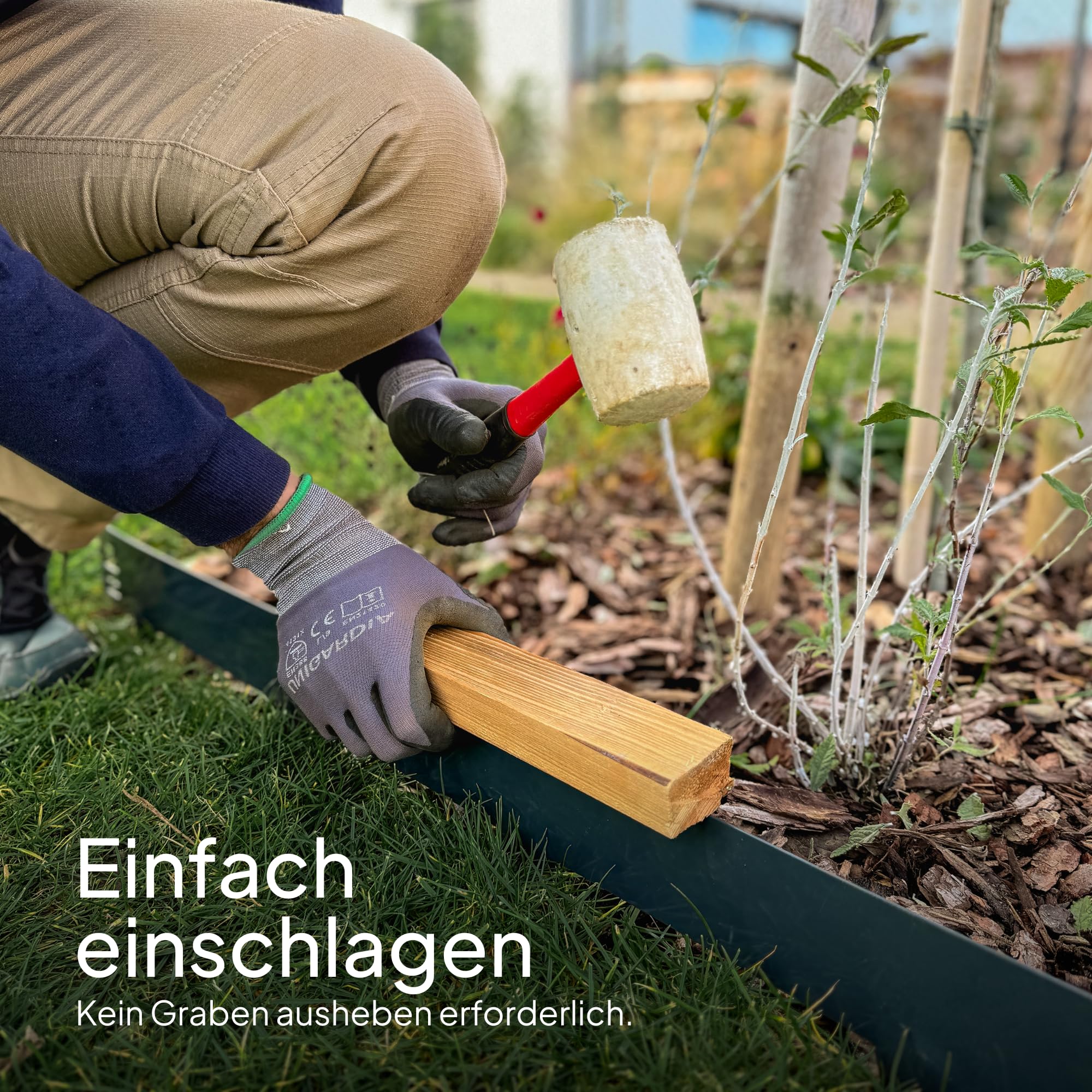 UNIGARDIA Flexible Rasenkante aus Metall 15 m - Garten Metall Beeteinfassung 150 mm Hoch - Beetbegrenzung Metall Einfach einschlagen, 1 Paar Montagehandschuhe inklusive, Anthrazit