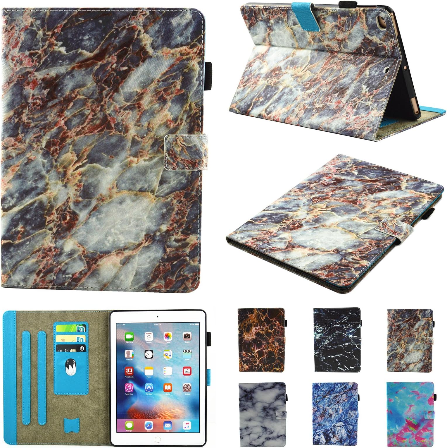 Chgdss iPad 9.7 inch 2017/2018 Case, iPad Air Case, iPad Air 2 Case, PU Leather Folio Smart Cover Flip Leather Case with Stand Feature, for iPad 9.7 2017/2018 Inch,iPad Air 1 / air 2 - Marble -Gray