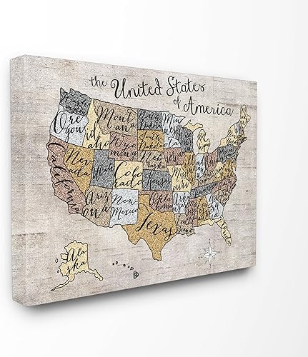 Stupell Industries The Stupell Home Decor - Lienzo decorativo para pared, diseño de mapa de Estados Unidos, 30 x 40 pulgadas, diseño por la artista