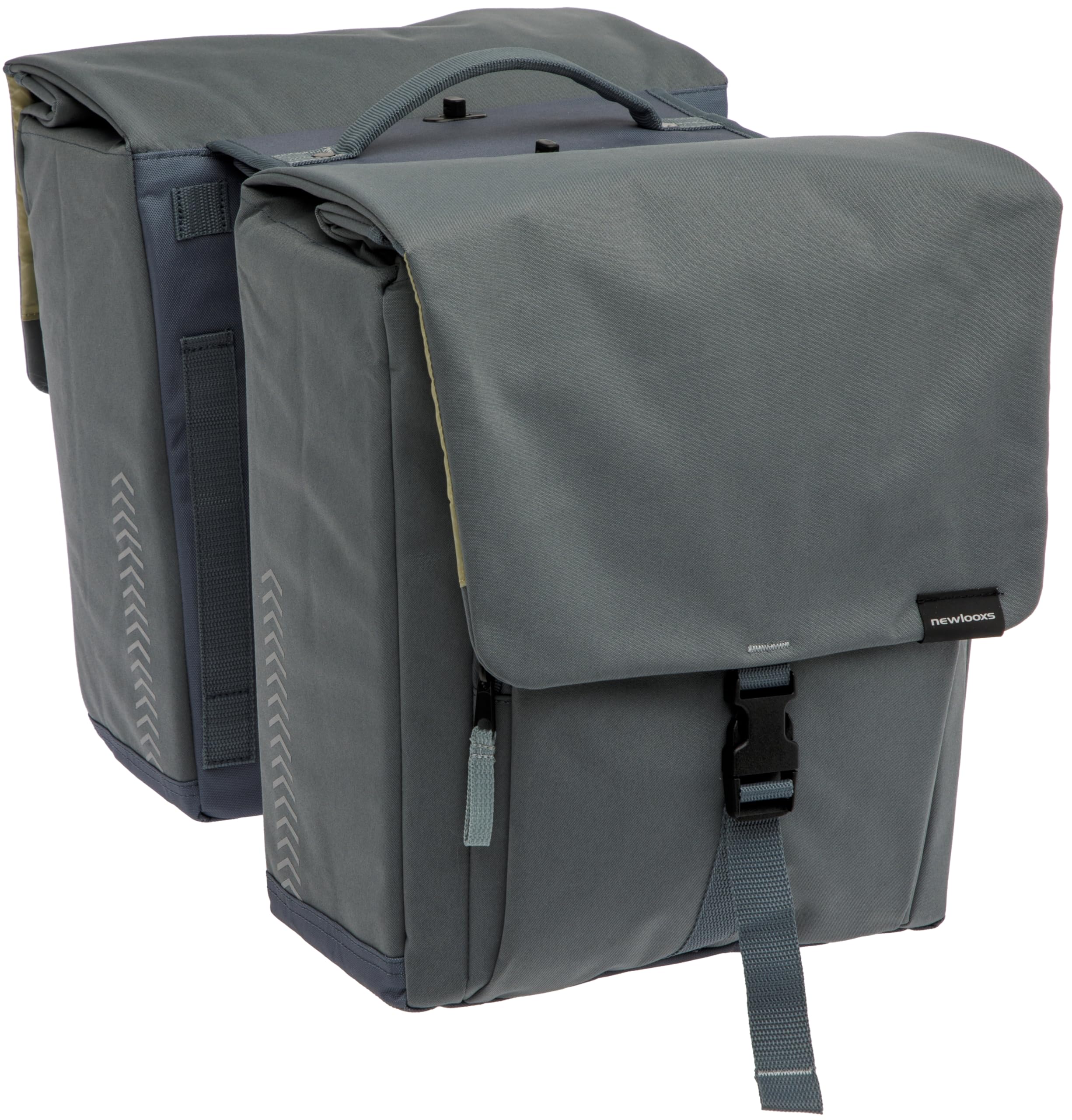 New Looxs Tulum Double Sacoche Double avec Fermetures rotatives en Polyester recyclé, Convient aux vélos électriques, Double Sacoche de vélo, Sacoche de vélo pour Porte-Bagages, Gris/Vert