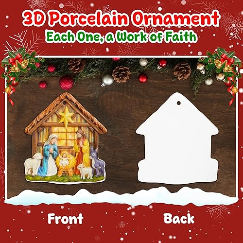 Miniatura 5 de Adorno de Navidad con escena de Natividad Sagrada familia con bebé Decoración religiosa para árbol de Navidad Recuerdo cristiano de vacaciones