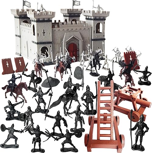Puuraise DIY Castillo Fort Building The Medieval Times Edad Media Kit de modelo militar y figuras soldado caballero simulado asedio guerra de ataque