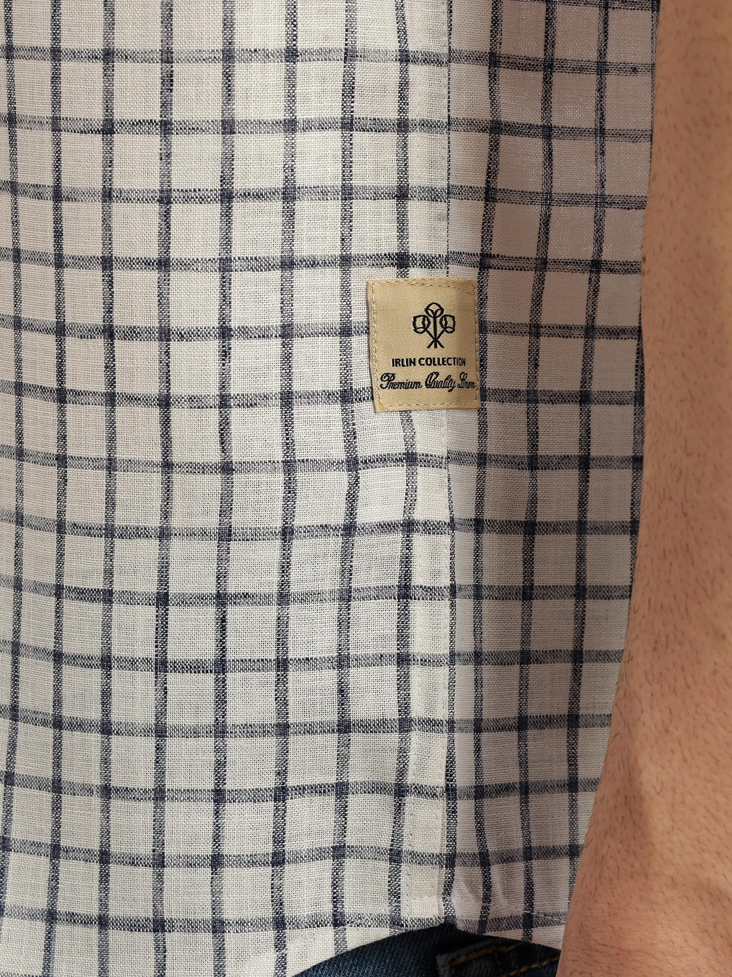 Thomas Scott Camicia da uomo a quadri, mezza manica, vestibilità aderente, misto lino, collo largo, camicia casual