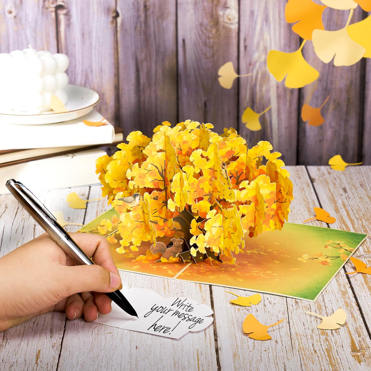 Yellow Ginkgo Tree Pop Up Card, 3D Greeting Cards, Gifts for Fall Birthday, Happy Autumn, Thanksgiving Season, All Occasions, Table Decorations, 5x7 - Includes Envelope And Message Note - Image 5