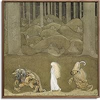 Vista 7 de John Bauer - Lienzo con marco flotante cuadrado, ilustración de cuento de hadas, un caballero montando en un caballo, 16 x 16 pulgadas