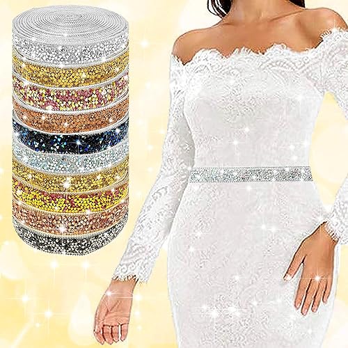 Miniatura 3 de GUGANEL Tiras de cristal autoadhesivas con diamantes de imitación de oro rosa, 6 yardas de resina con purpurina para manualidades, bodas,