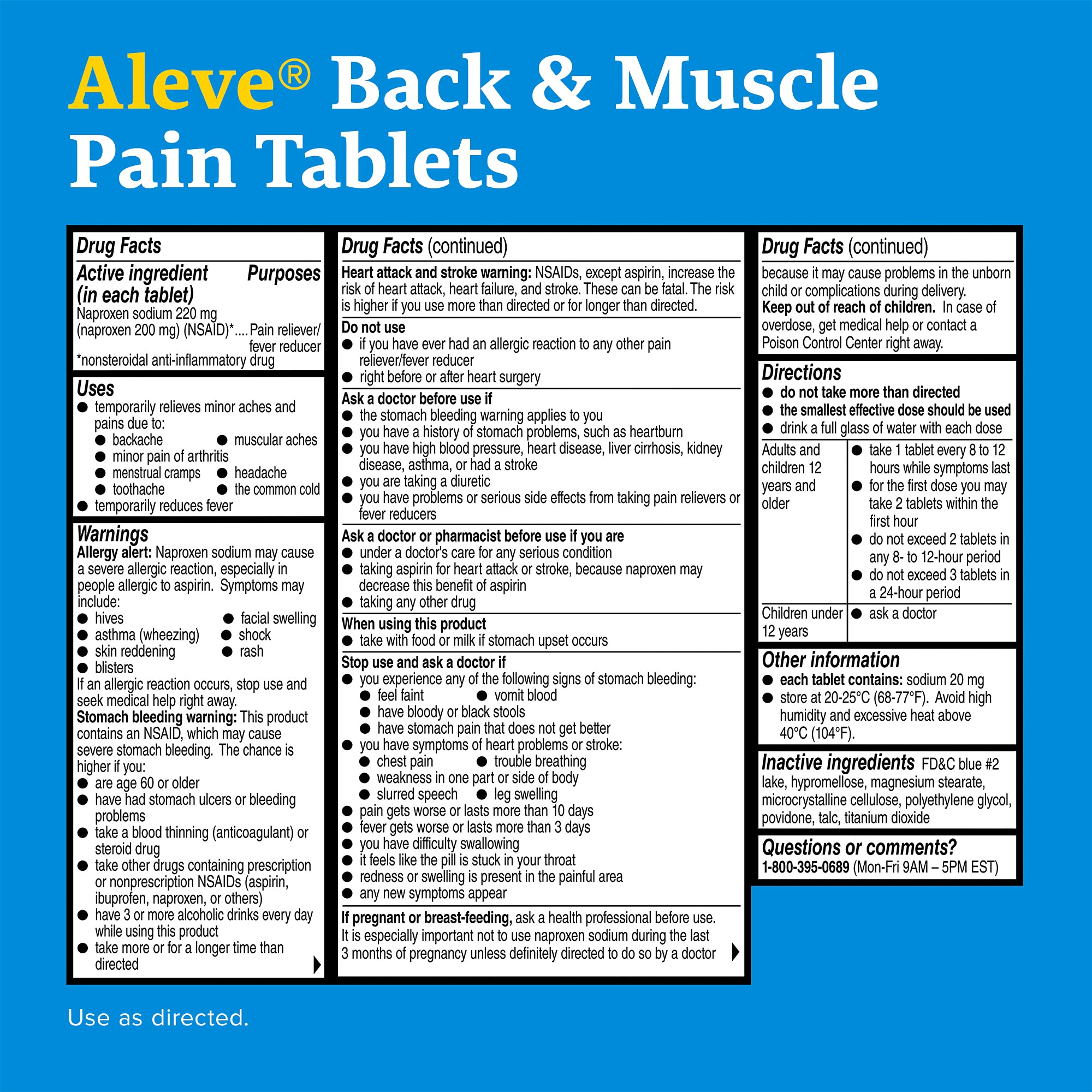 Aleve Back & Muscle Pain Relief Naproxen Sodium Tablets ‐ 250 Count, 250 Count Buy Online in