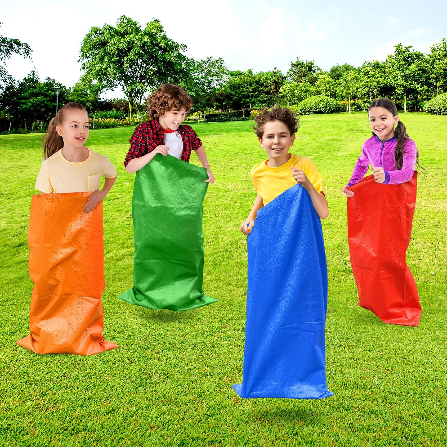 Potato Sack Race Bags Set with Whistles Medals,Jump Sacks, Bean Bags, Prizes,Whistles for Kids Adults Outdoor Carnival Games, Birthday Party, Field Day Activities