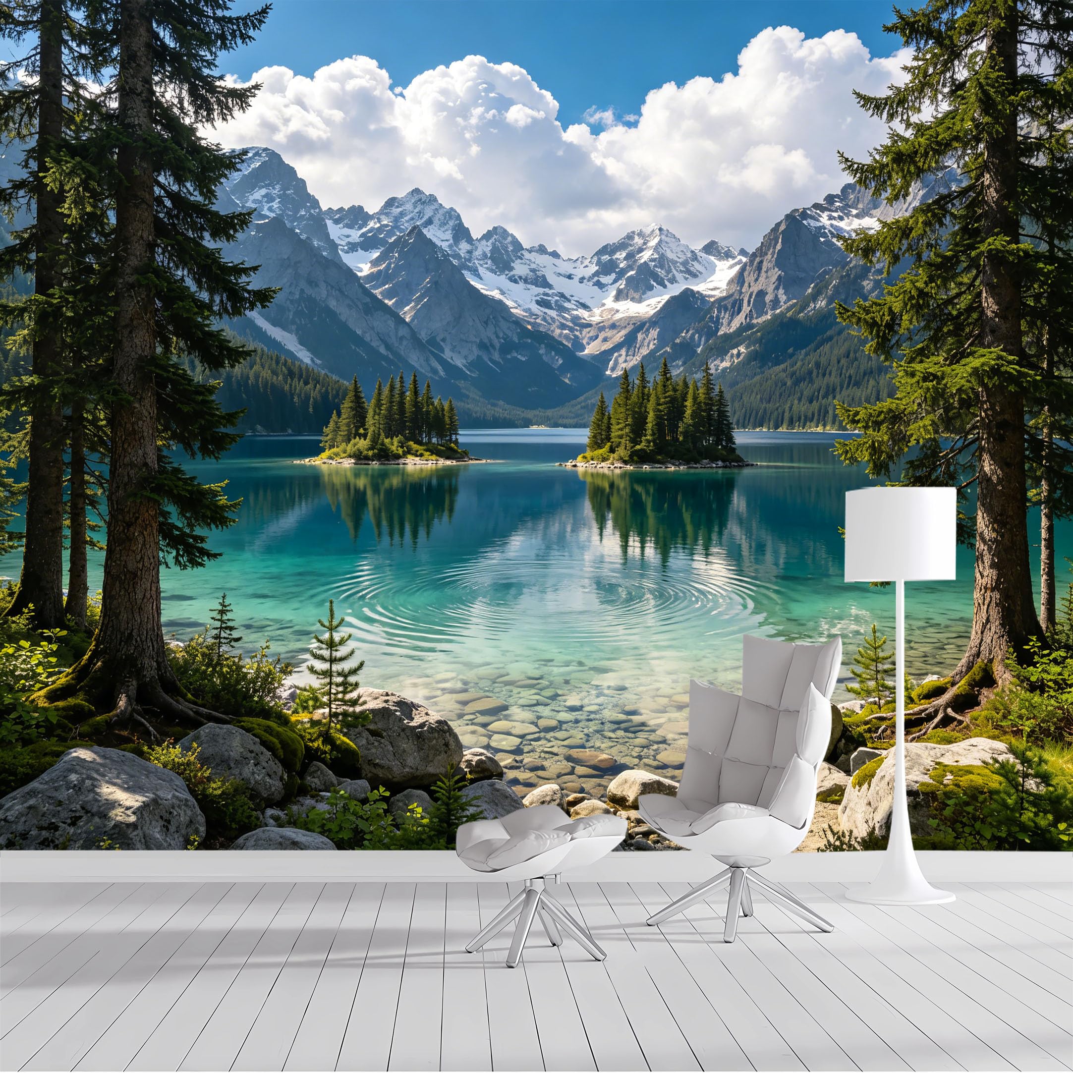 Custom Size Wall Mural Alpine Lake Mountain Forest Landscape Scenic Nature Photography SelfAdhesive Wall Fabric Removable Peel and Stick Wallpaper Wall Decor for Living Room Bedroom Bathroom