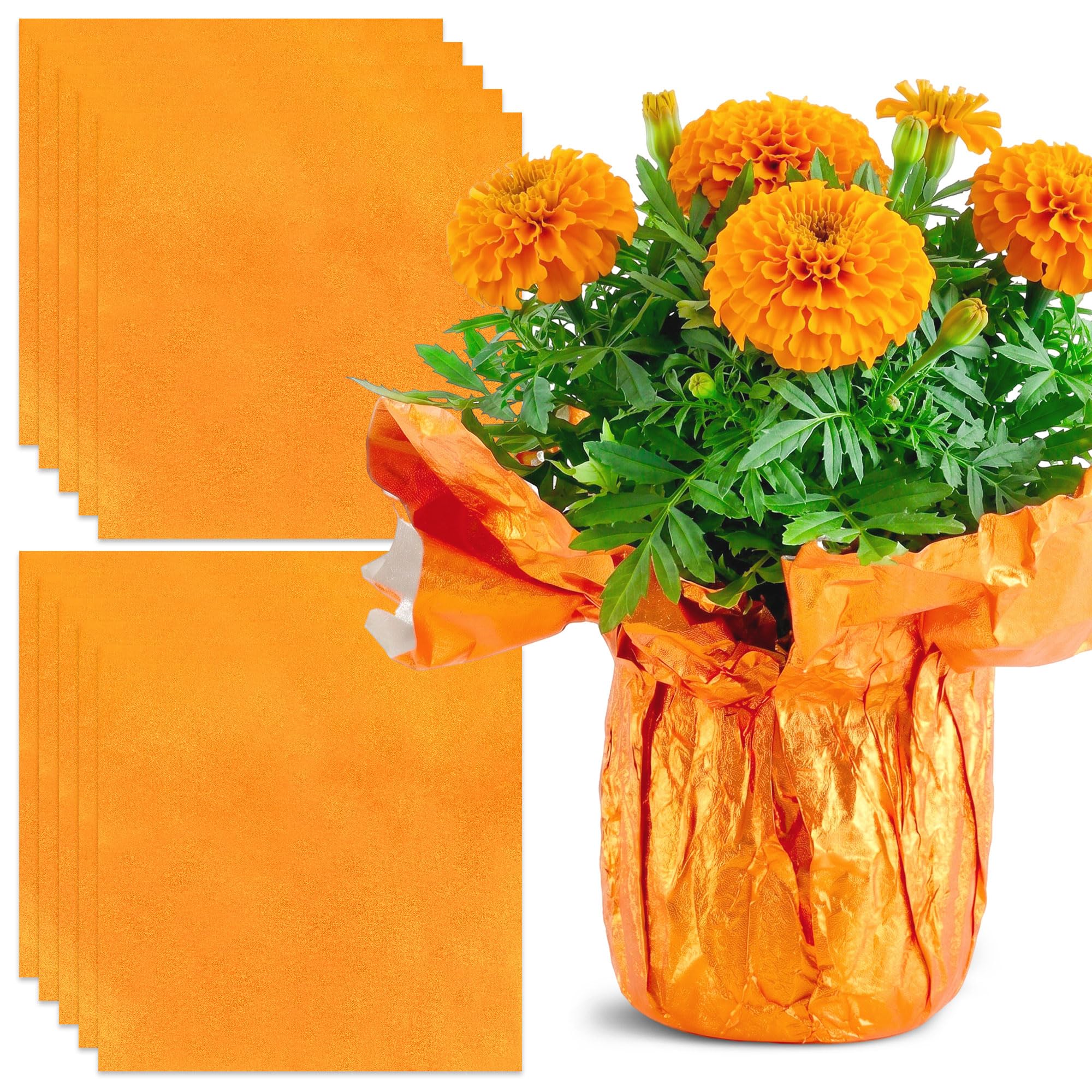 Papier d'emballage doré pour pot de fleurs de Noël, lot 10 feuilles alu 50x50cm