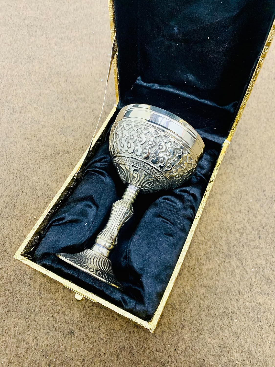 Chalice Vintage Goblet Hand-Made Heavy Brass King Royal's Chalice Embossed Cup 6" Goblet Glass Wine Glass