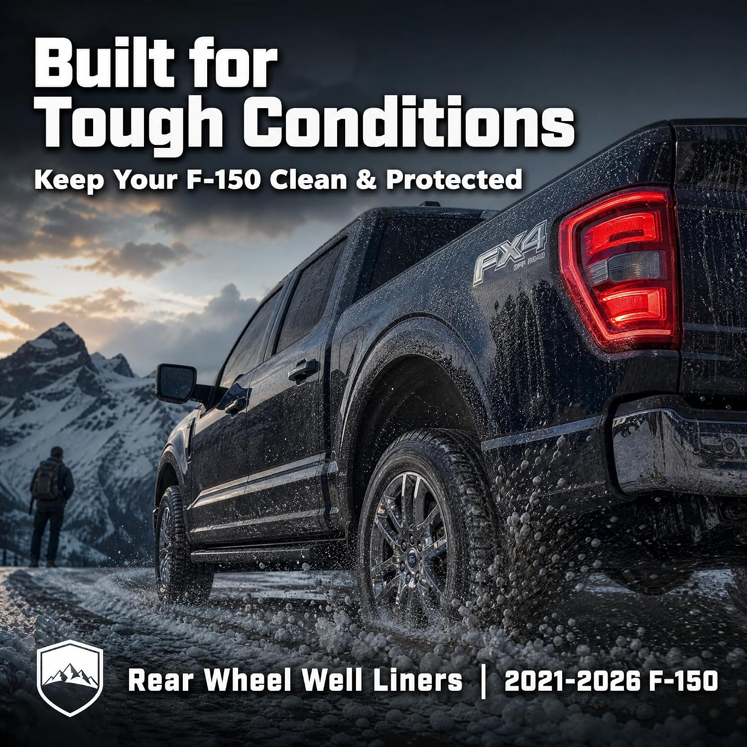 Rear Wheel Well Liners for 2021-2026 Ford F150 Accessories, Tire Inner Fender Liners, Heavy-Duty No Drilling Wheel Well Guards for 2026 Ford F-150 Accessories (2PCS, Not for Raptor/Raptor R)