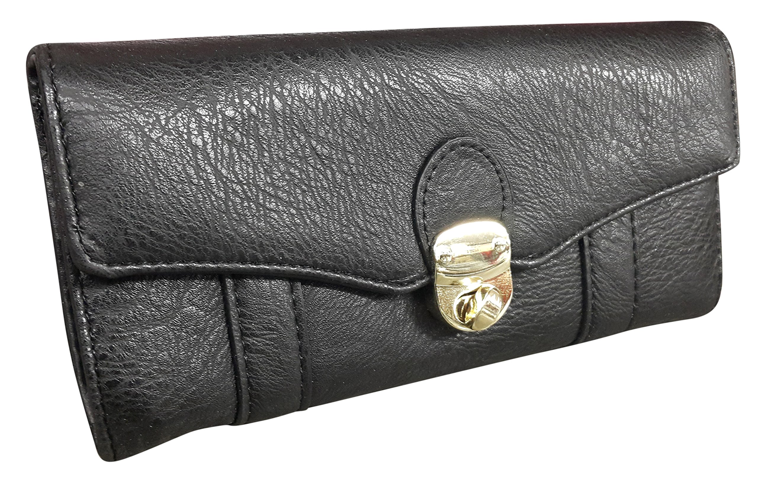 Eye Catch Women's Black Faux Leather Twist Lock Purse Multi Credit Card Coin Wallet