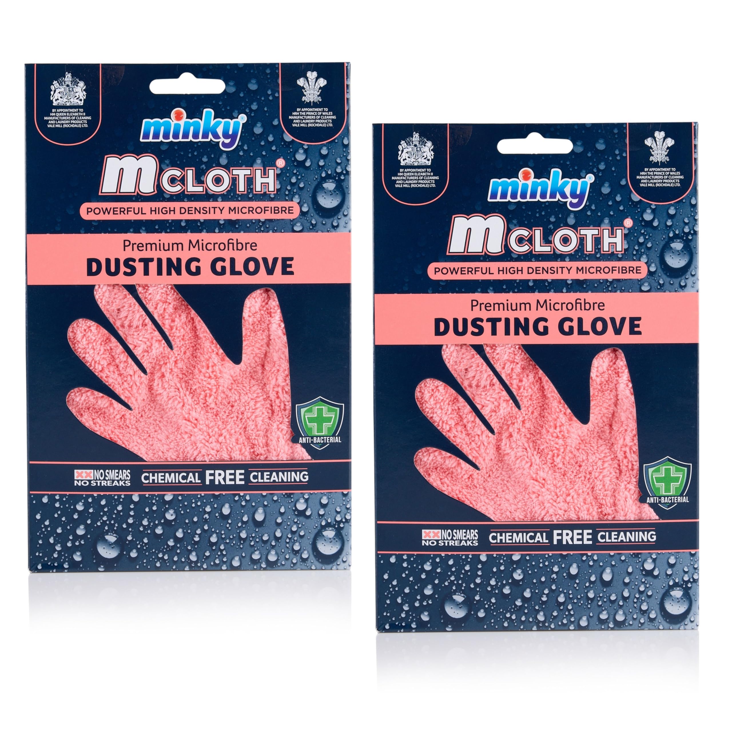 Minky Pink Mcloth Dusting Glove - Pack Of 2, Cleaning Duster With Anti-Bacterial Protection, Microfibre Cloth Multifunctional & Reusable, Cleaning Gloves