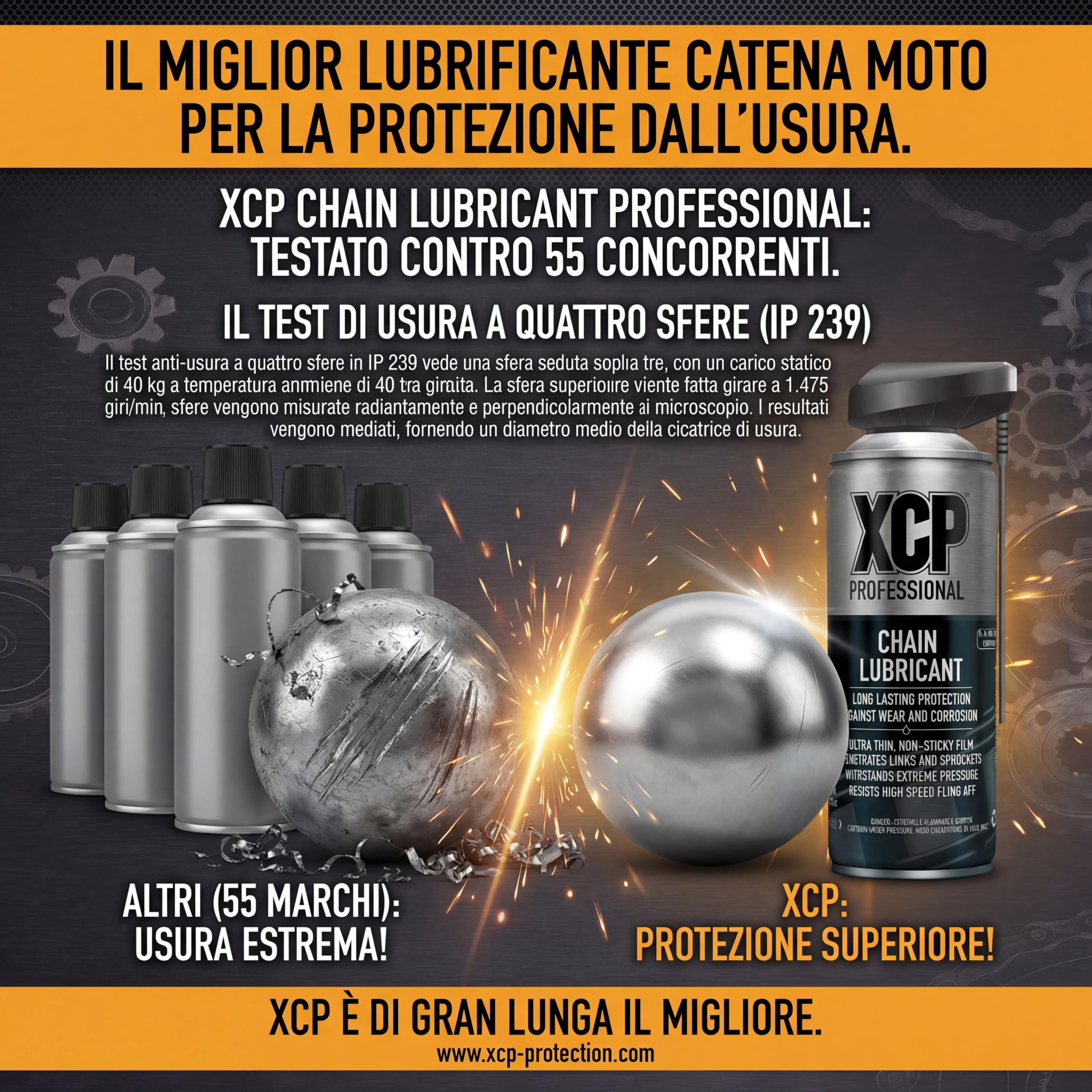 XCP Lubrificante Catena Spray 400ml, Alta Prestazione Professionale per moto Compatibile con catene ORing, XRing e ZRing