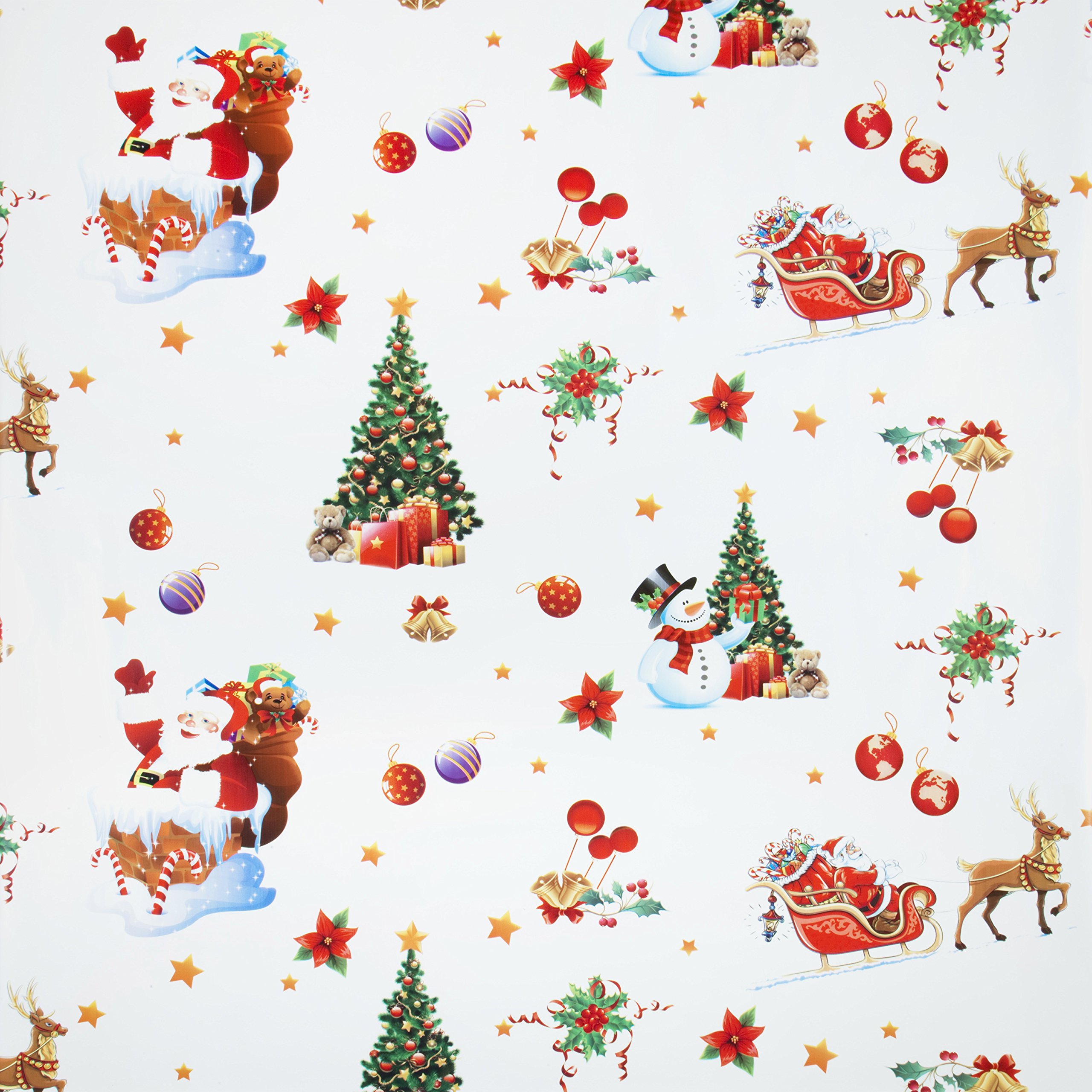 Christmas White Snowmen and Santa PVC Vinyl Wipe Clean Tablecloth Round - 140 cm (55 Inches diameter)