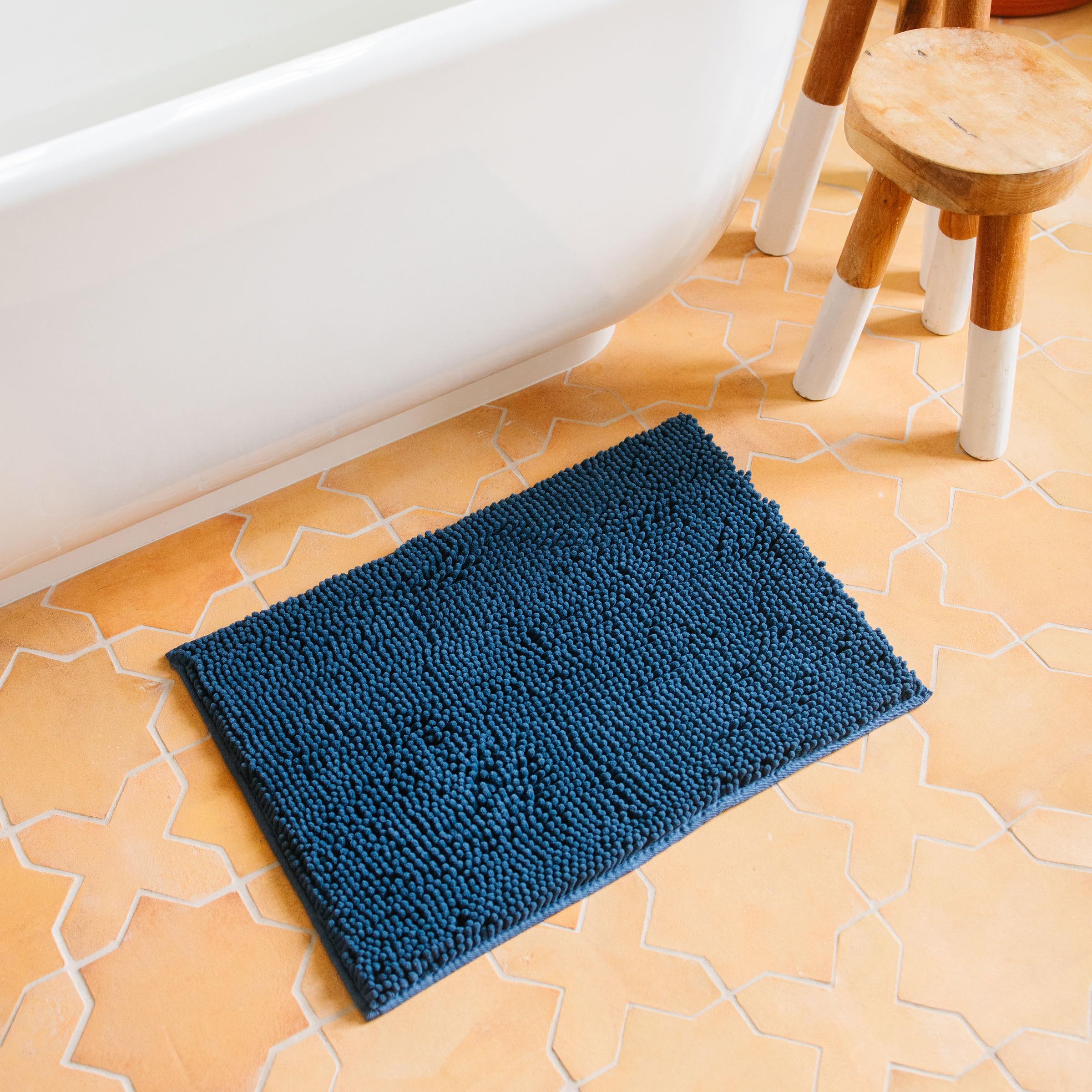 Highly Absorbent Bath Rug (1 Pack) “24 x 17” and other measurements - Elegant Navy color Bathtub Mat, Machine Washable, Extra soft, Non-Slip and Ideal for your Bathroom Floors, Bathtubs and Showers.