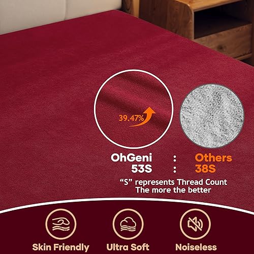Miniatura 23 de OhGeni Protector de colchón 100% impermeable, sábana bajera con bolsillos profundos, material suave transpirable sin ruido de alta calidad, funda de