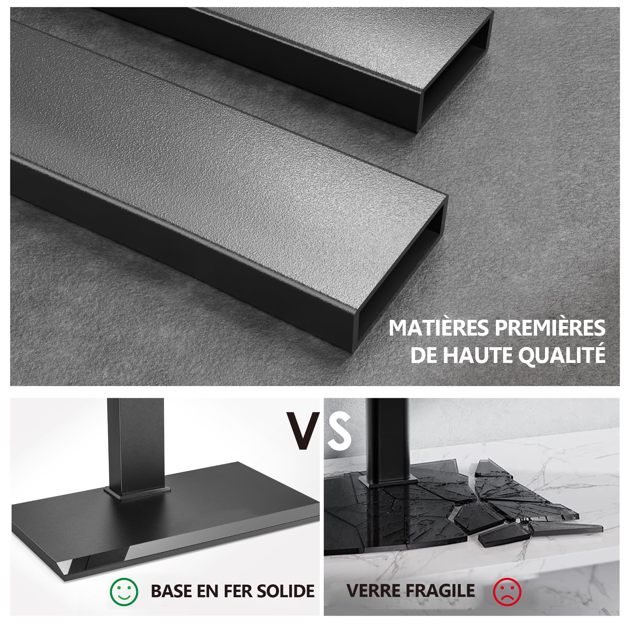 FITUEYES Support TV sur Pied, en Fer, 50-80 Pouces, VESA 800 x 400 mm | Pied TV, pour Salon, Chambre et Bureau, 8 Réglages en Hauteur, Pivotant 70°, Charge Maximale 50 kg