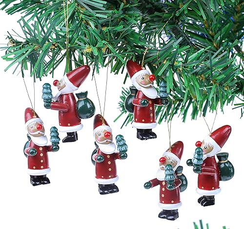 Miniatura 2 de BRUBAKER 6 piezas de colgante de Papá Noel – Juego de adornos colgantes para árbol de Navidad – Decoración de madera para árbol de Navidad – pintado
