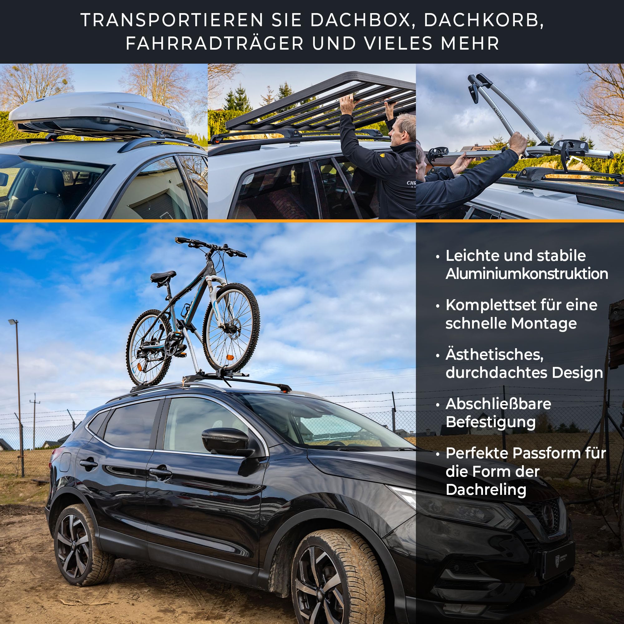 CHROMEMASTER Dachträger Dachgepäckträger für Ford Transit Custom 2012-2023 | Querträger aus leichtem und robustem Aluminium; Dachträger für Dachbox, Fahrradträger, Dachkorb, Dachplattform und Leiter