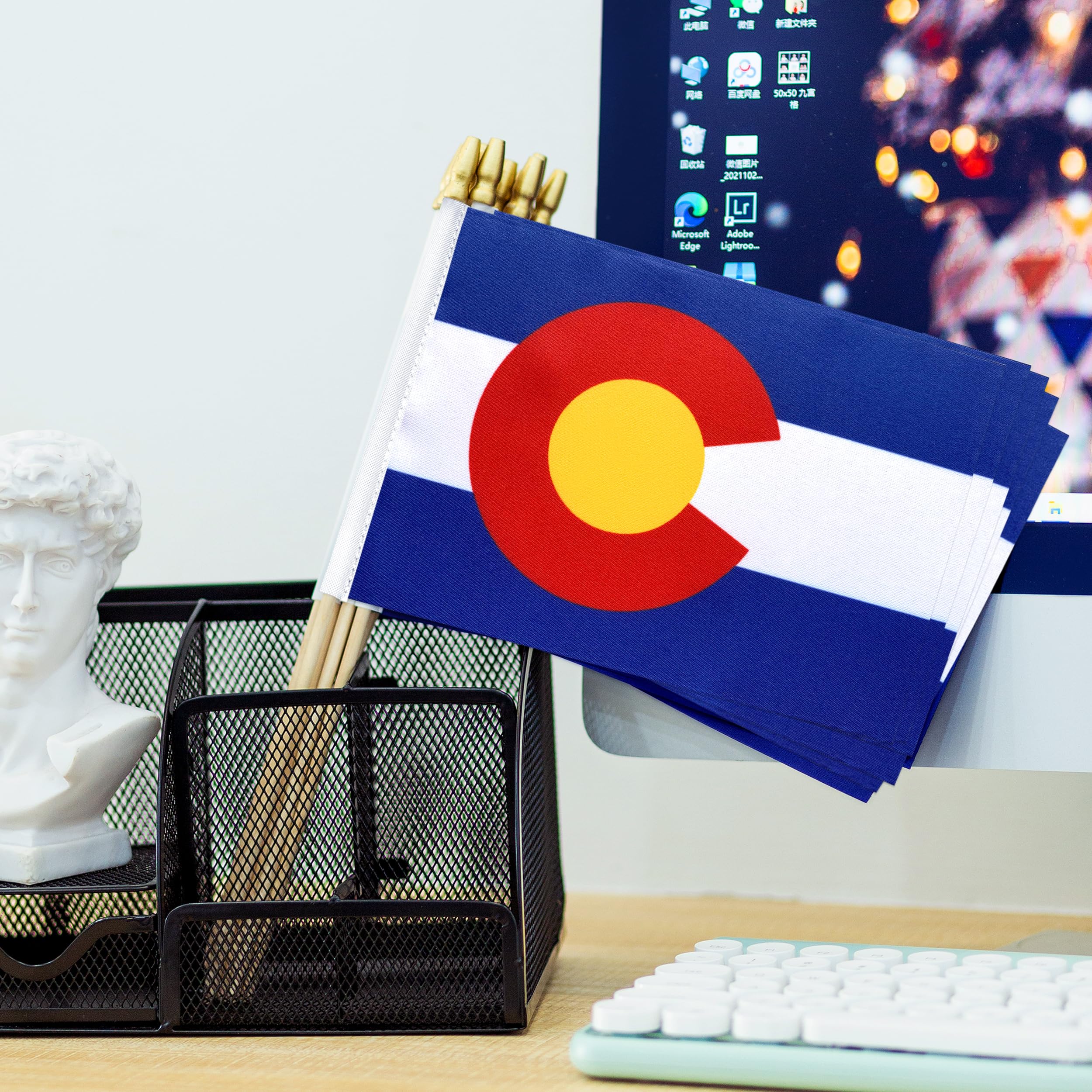 20 Bandiere Portatili Del Colorado 12,7x20,3 Cm - Mini Bandiere Su Asta Di Legno Con Punta A Lancia, Per Feste Ed Eventi