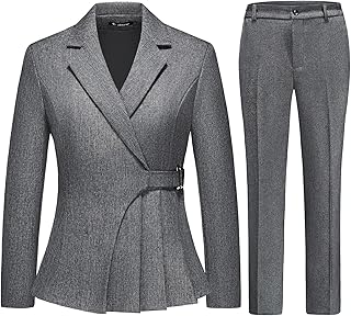 Women's Pants Suit Solid Jacket 2 Piece Set Irregular Blazer Suit Busine...