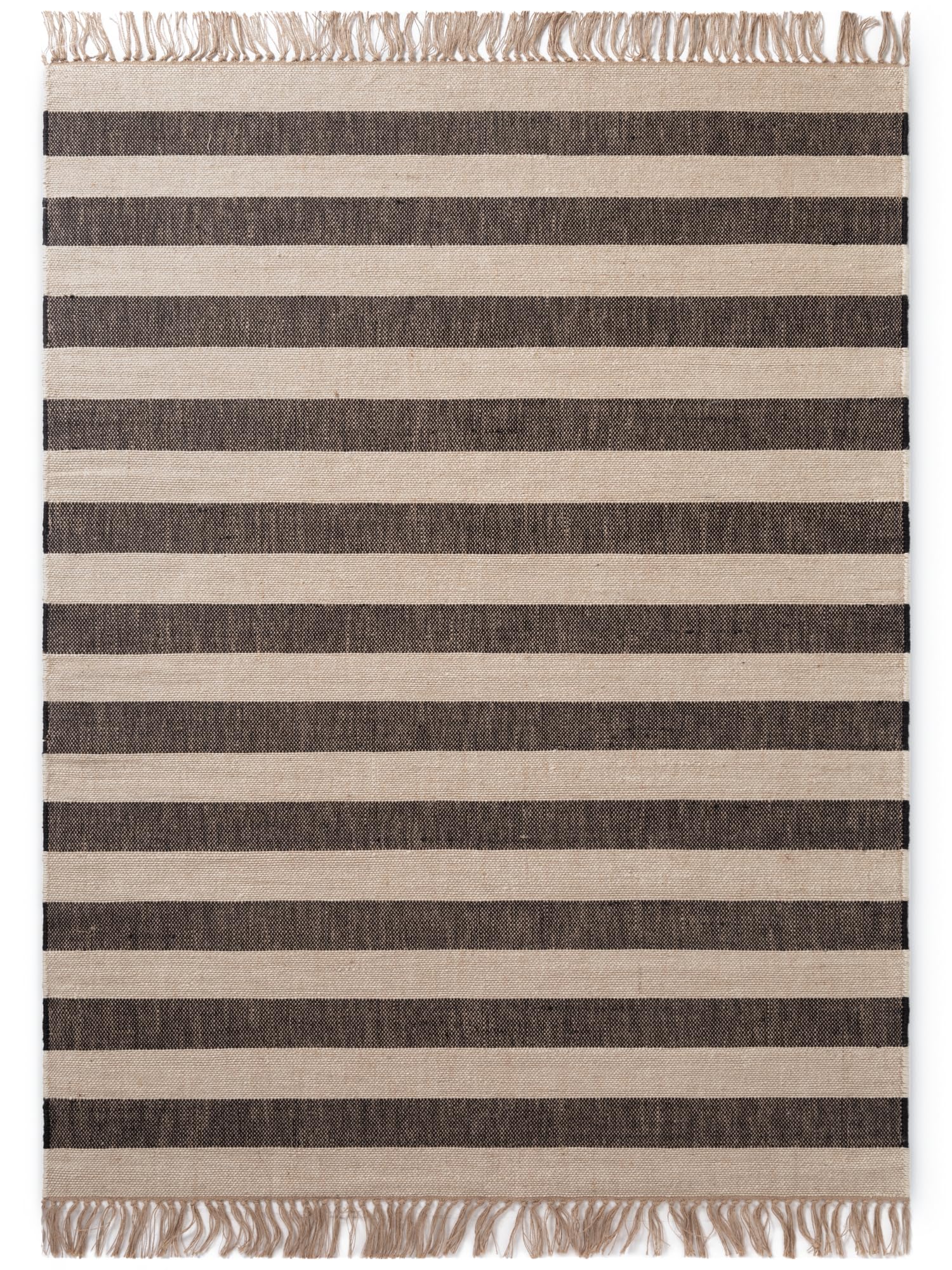 Hanse Home Playa Juteteppich - Natur Wohnzimmerteppich, Jute, Handgewebt, Gestreift, Fransen, Robust & Pflegeleicht, Naturfaser Teppich für Wohnzimmer, Schlafzimmer - Natur Weiß Schwarz, 200x300cm