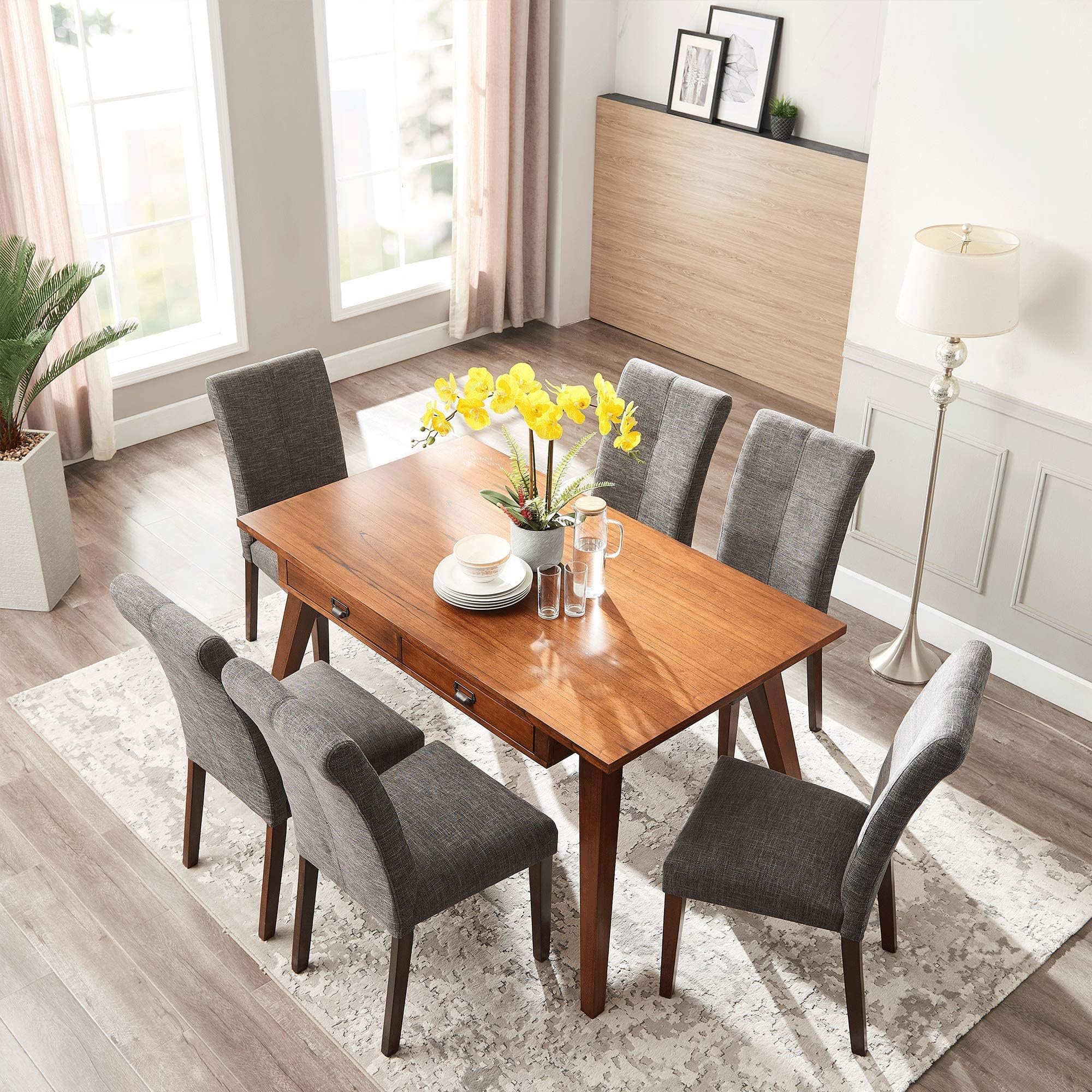 LEEMTORIG 61" Solid Wood Dining Room Kitchen Table with 2 Drawers, Modern Rectangular Dinner Table for 6 People, Cherry CZ-1812-CR