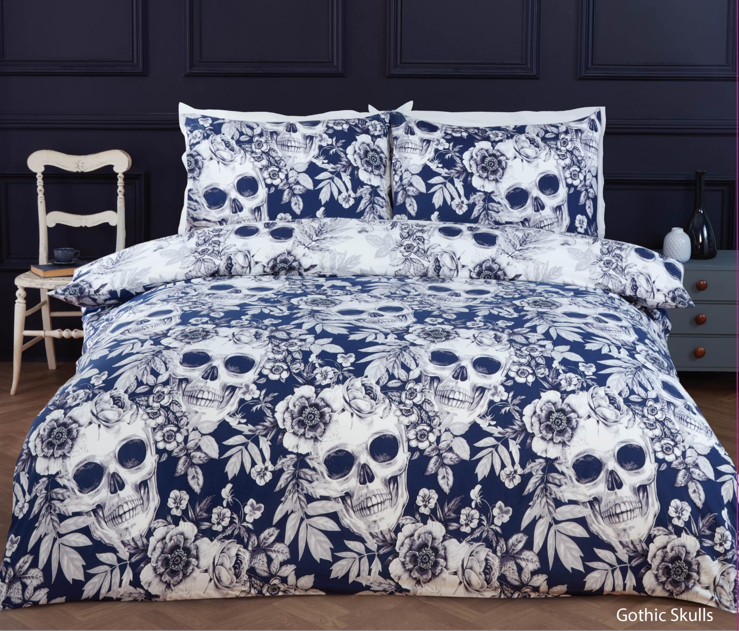 Rapport Home White Gothic Skulls Duvet Cover Set - Double
