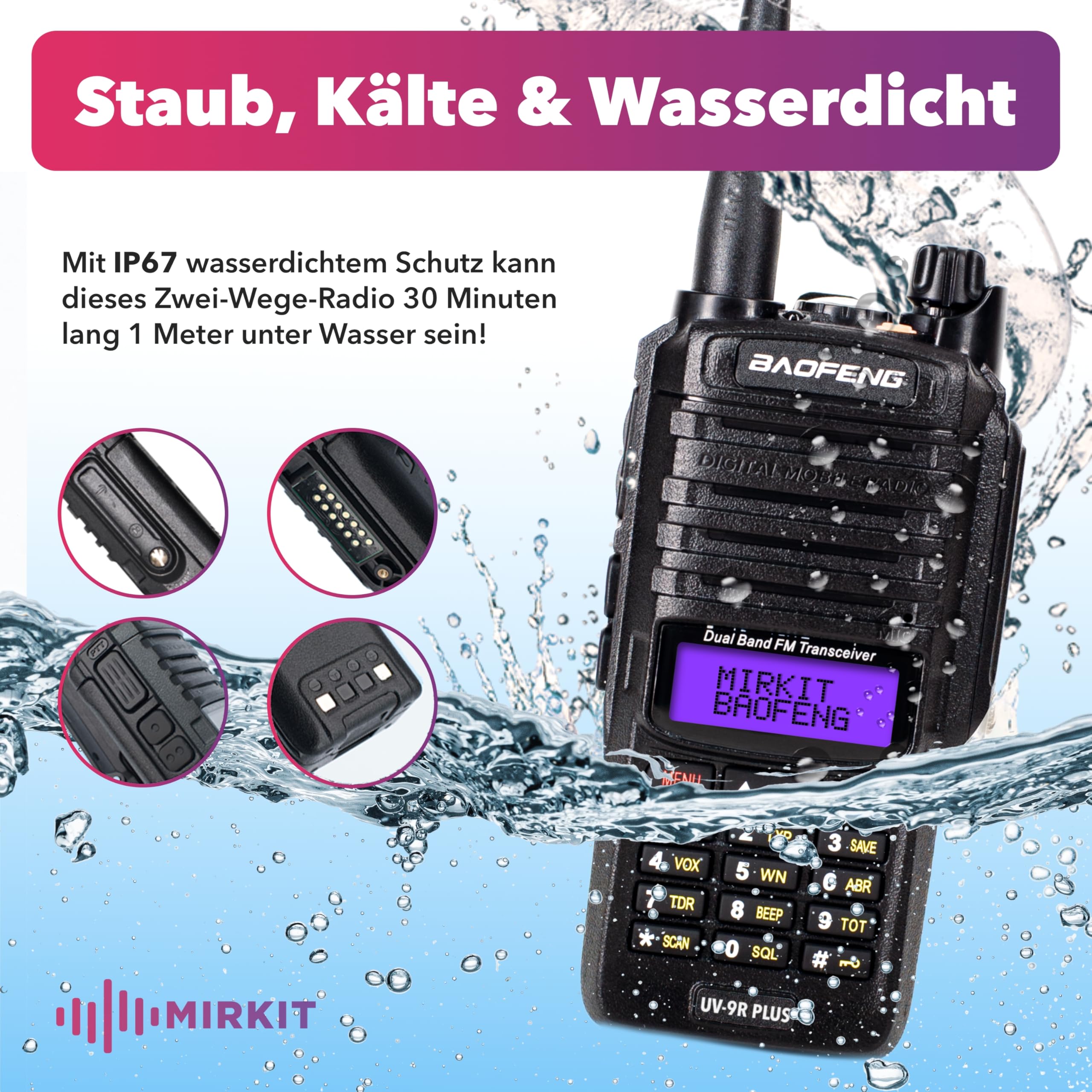 Radio Portable étanche Baofeng UV-9R Plus MK1 - Double Bande, IP67, Batterie 2200 MAh, Avec Accessoires - 10
