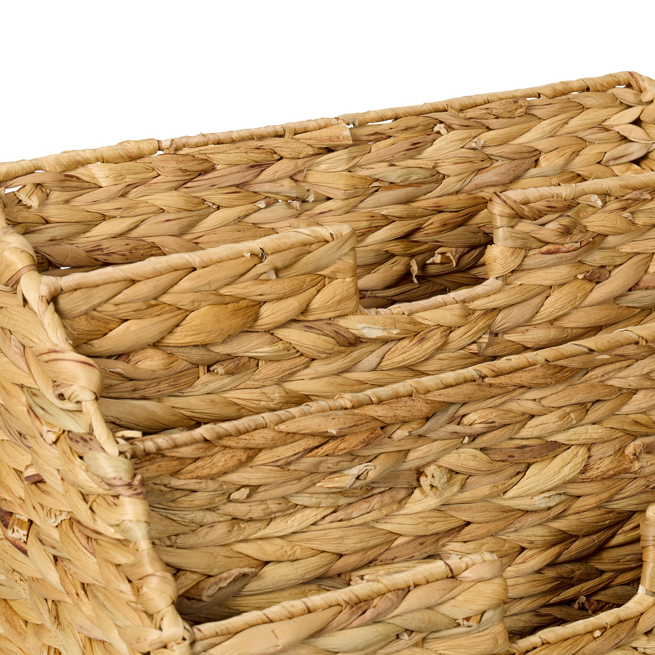 Relaxdays Revistero Suelo Jacinto de Agua Trenzado 34x34x20 cm 4 Compartimentos Natural