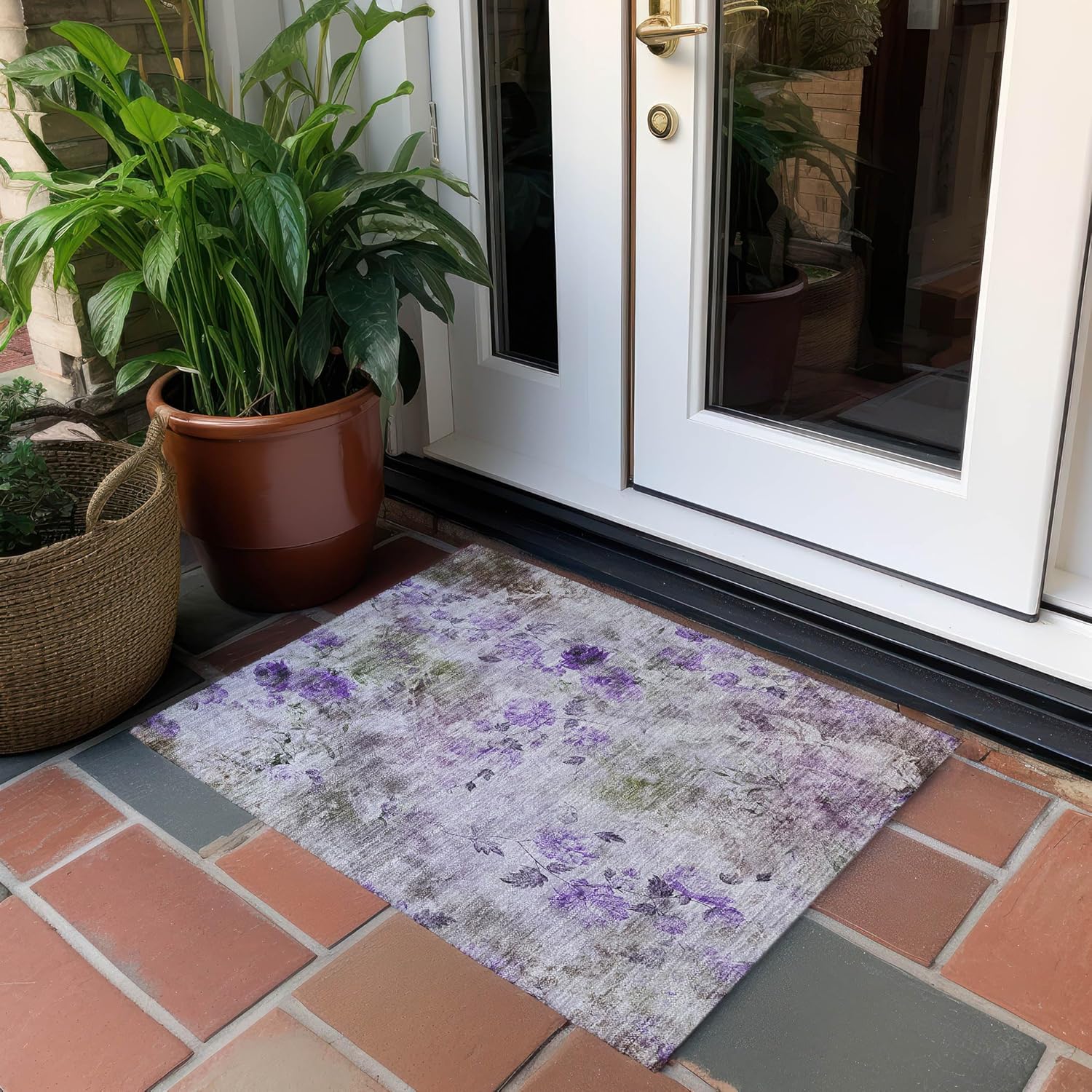 Addison Rugs Chantille ACN724 Purple 1'8" x 2'6" Indoor Outdoor Area Rug, Easy Clean, Machine Washable, Non Shedding, Bedroom, Entry, Living Room, Dining Room, Kitchen, Patio Rug