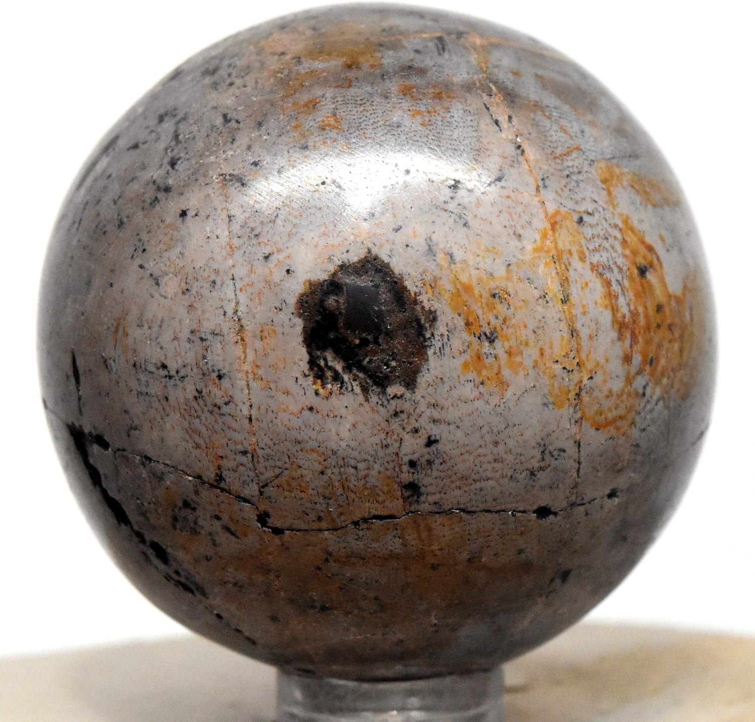 HQRP-Crystal 47mm 110g Dinosaur Fossil Bone w/Lot of Natural Caverns Sphere Polished SW UV Reactive Fossilized Gemstone Collectible Decor Mineral Specimen Ball - Madagascar + Stand