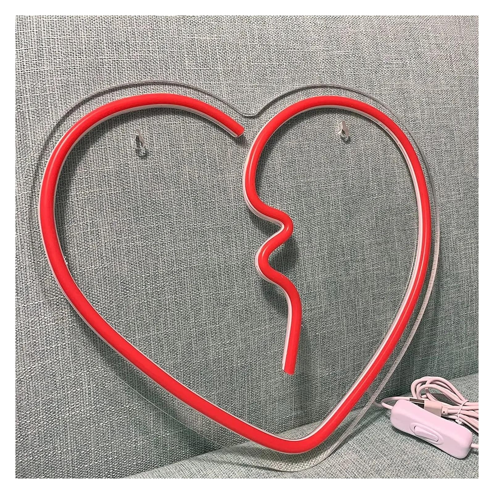 Luces Art Decoration Christmas Letrero Luminoso - De Neón Con Corazón Roto, Decoración De Pared De Barra LED (35x30 CM), Decoración Acrílica Para Habitación