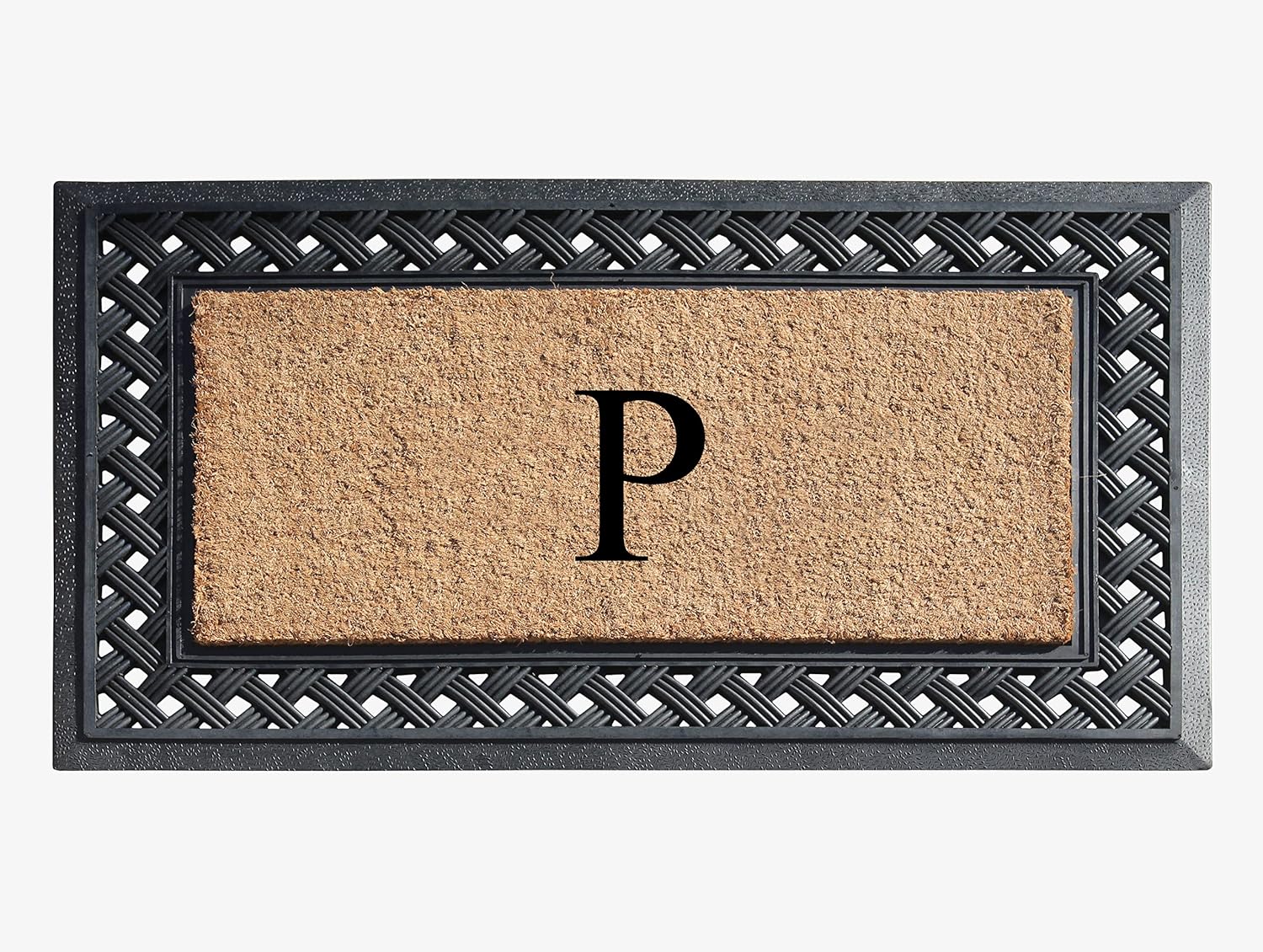 A1 HOME COLLECTIONS A1HC Natural Coir Monogrammed Doormat 23"x38", Anti-Shed Treated Durable Front Door Mat for Outside Entrance, Heavy Duty, Thin Profile, Easy to Clean, Long Lasting Doormats