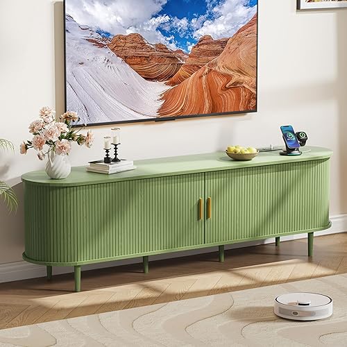 Miniatura 20 de DHH Soporte de TV moderno de mediados de siglo de 55 pulgadas con toma de corriente para televisores de hasta 60 pulgadas, centro de entretenimiento