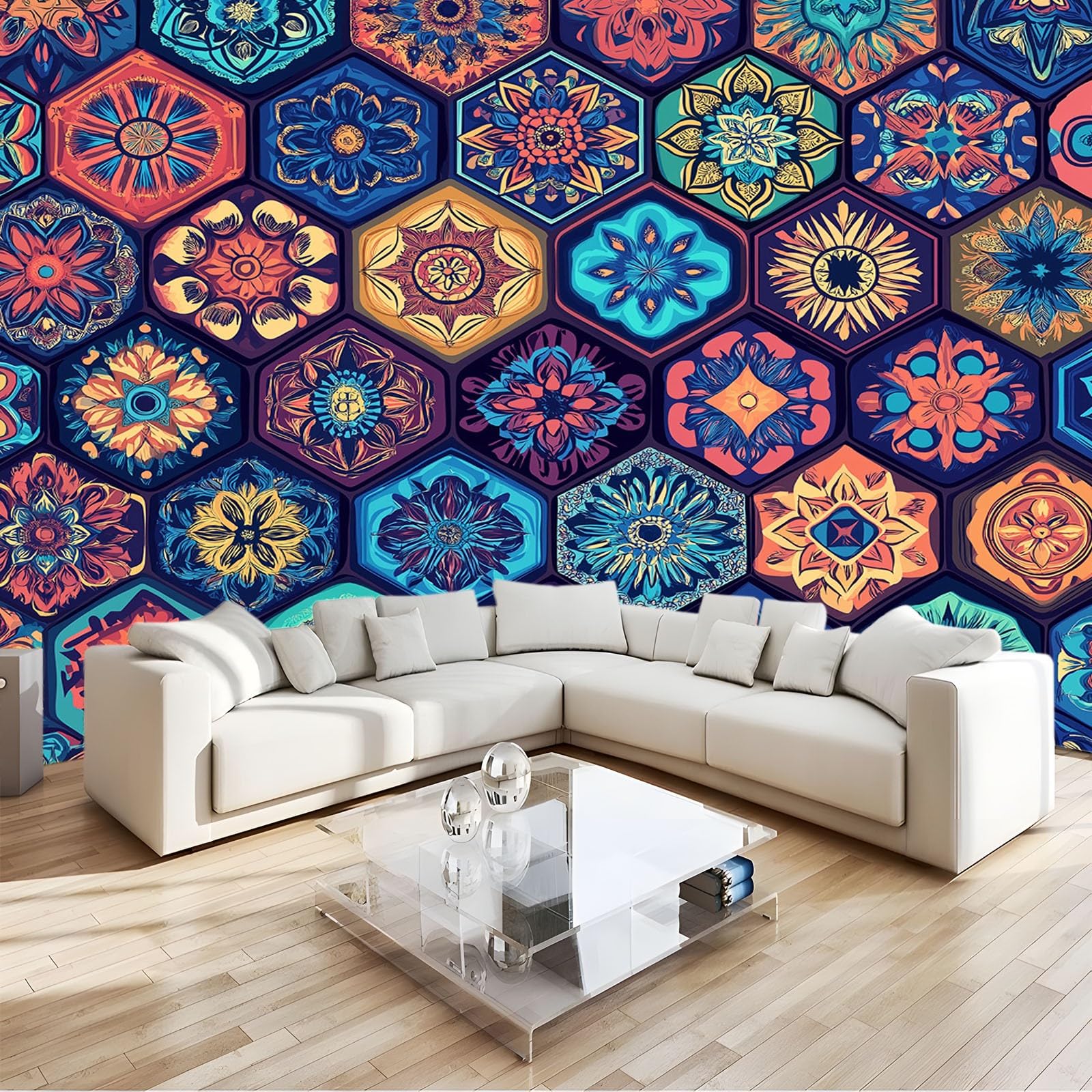 Papier peint imprimé mandala 3D fresque murale intissée salon 250x175