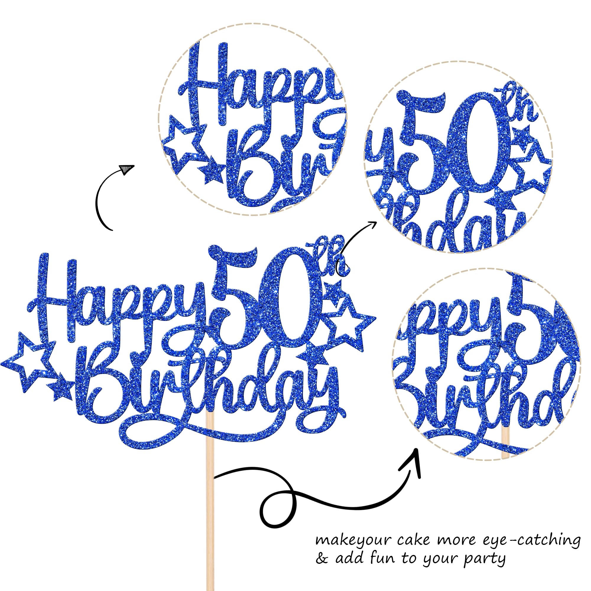 Happy 50th Birthday Cake Topper – Glitzer, „Cheers To 50 Years“, Fertig Montiert