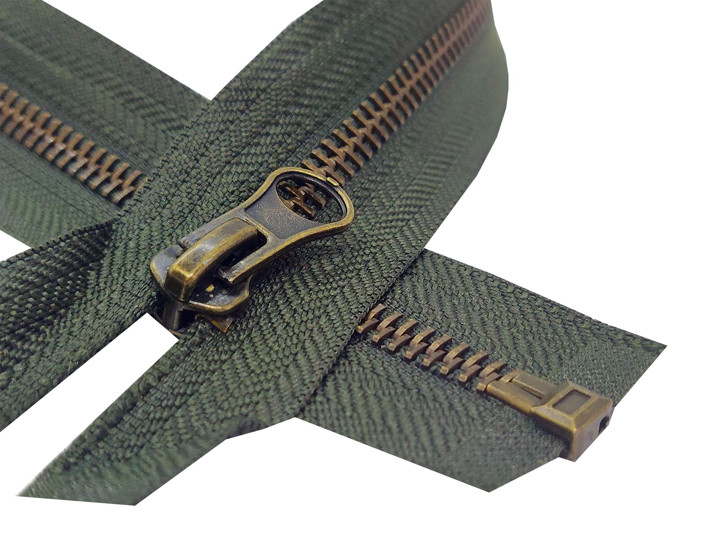 GenericMetal Zipper Fastener Size #5 Open End Antique Brass Heavy Duty Single Slider Zip Sewing Accessory (Dark Olive Green (328), 75cm (29.5''))